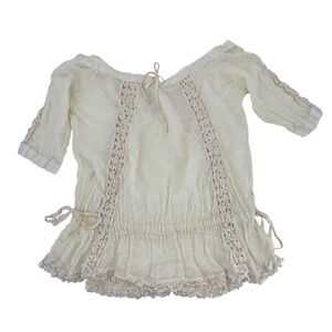 Sunday Saint Tropez Womens Cream Gauze Crochet Lace Tunic Top Made in France